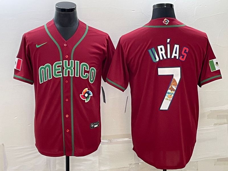 Men 2023 World Cub Mexico #7 Urias Red Nike MLB Jersey13
